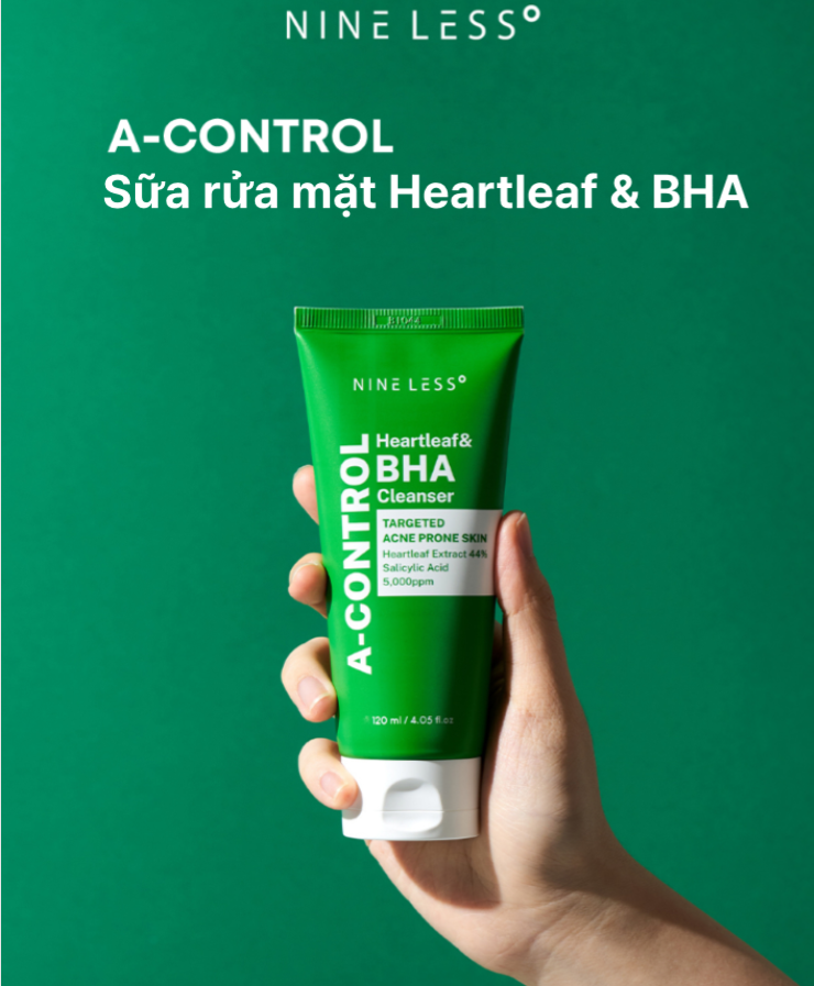 Sữa rửa mặt Heartleaf & BHA NINELESS - A- CONTROL HEARTLEAF & BHA CLEANSER 120ML